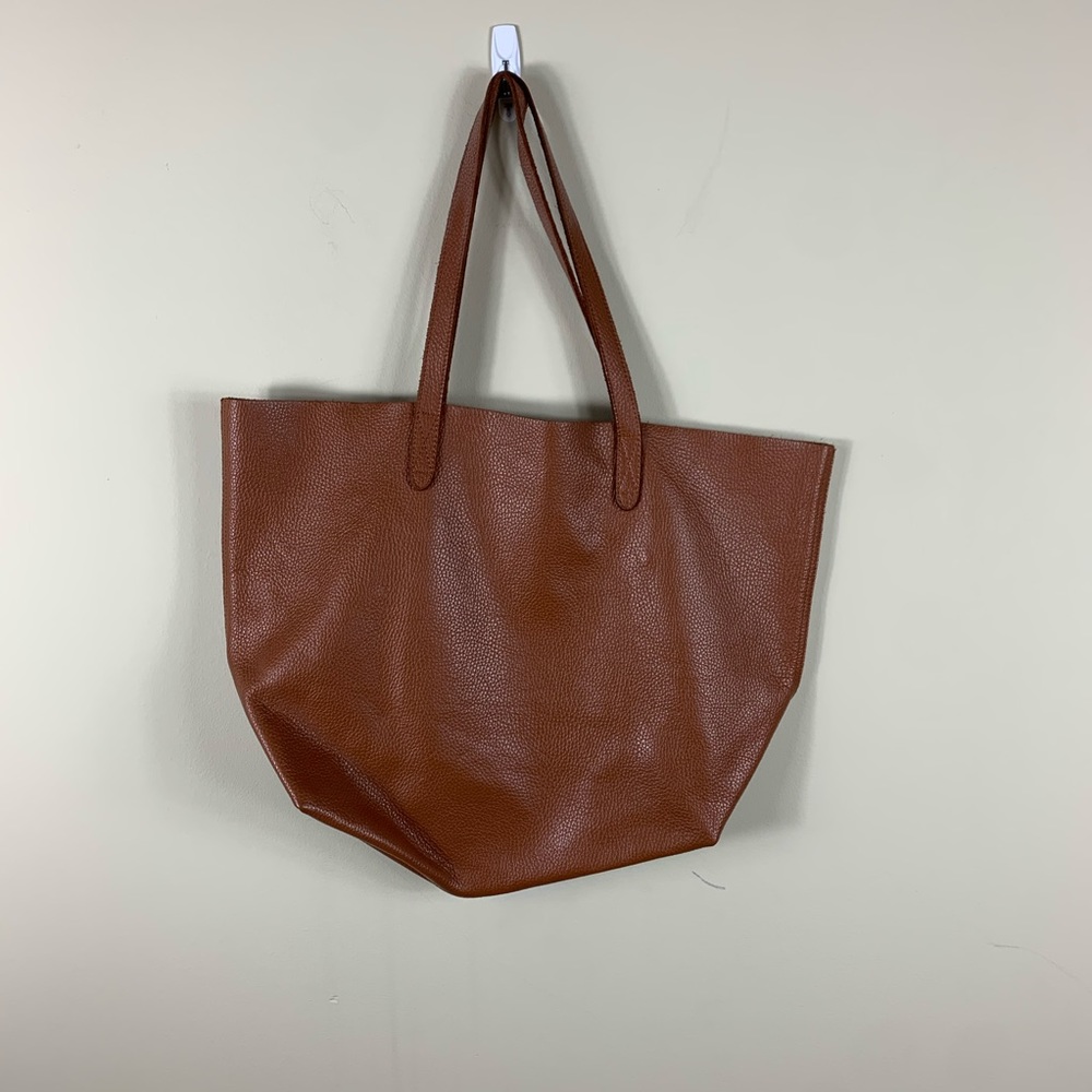Cuyana classic brown leather tote bag